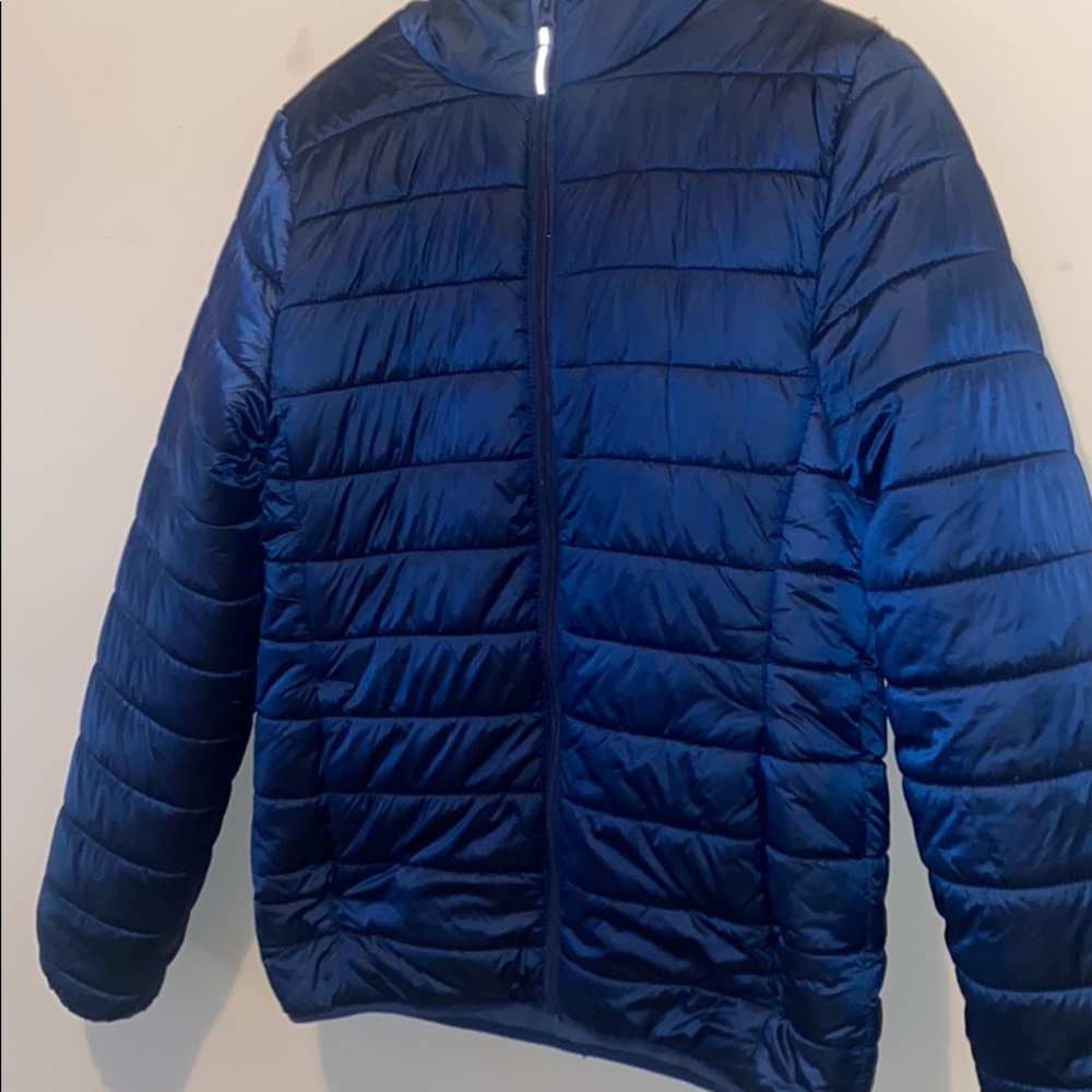 Blue puffer jacket